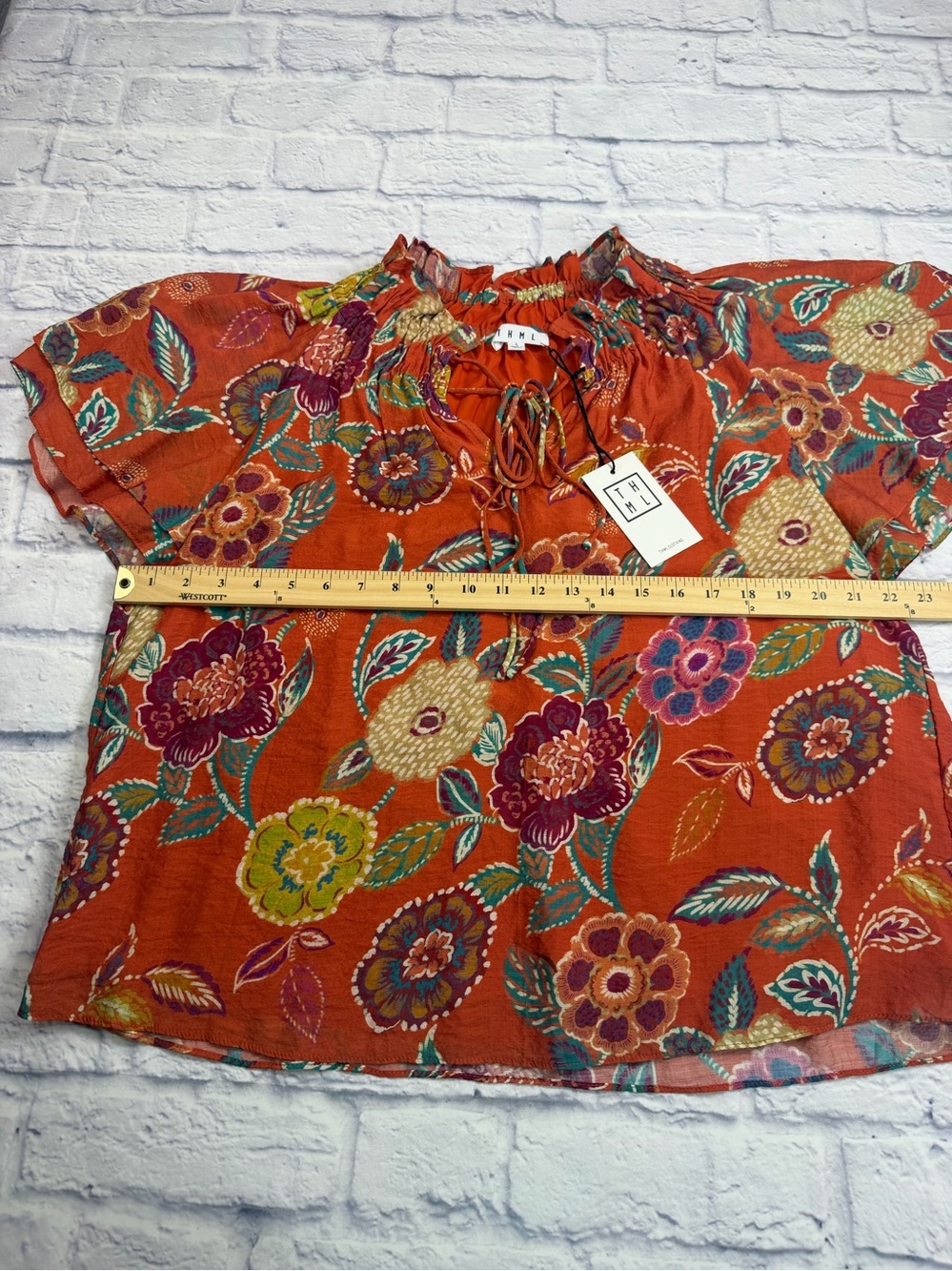 NWT Anthropologie THML Orange Floral Bohemian Blouse. Size Large. - Picture 5 of 11
